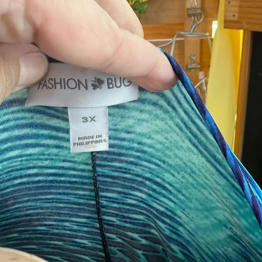 Vintage Fashion Bug  Tank Top Size 3X in Teal Blue and Black - Picture 7 of 8